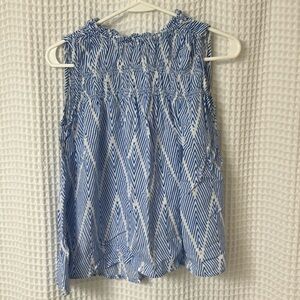 THML Sleeveless Patterned Blue and White High Neck Tank Top Size Small